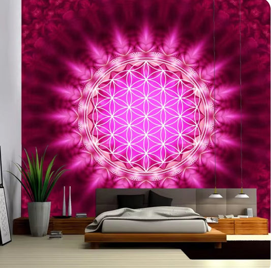 Red and pink Flower of life tapestry