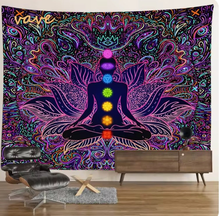 7 Chakra Meditation Statue Tapestry