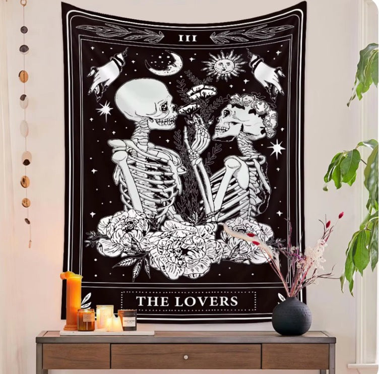 Skull Tapestry: Black & White Skeleton Gothic Wall Decor