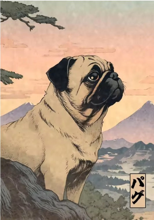 Vintage Japanese Mountain Pug Poster