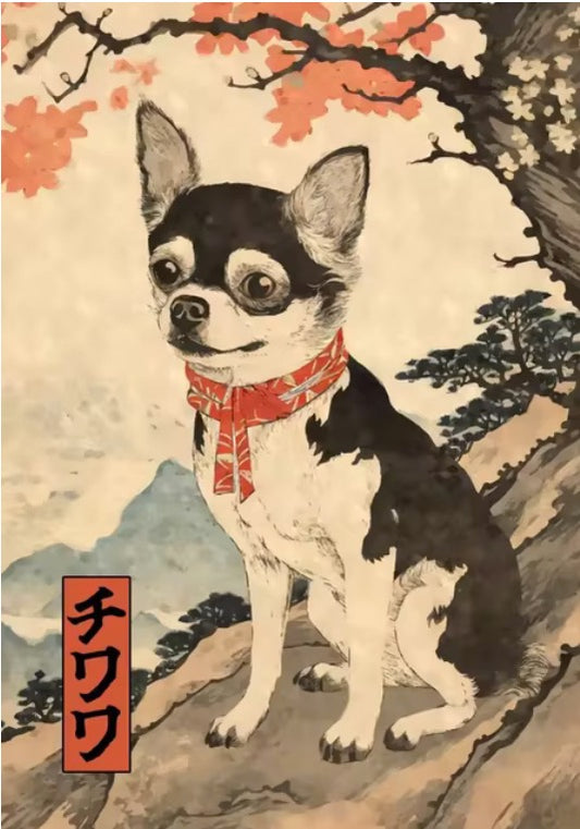 Japanese Mountain Vintage Art Chihuahua