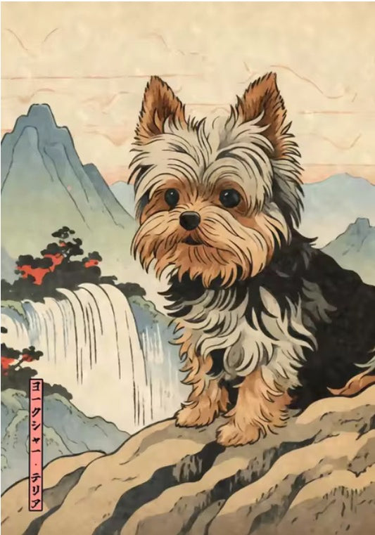 Vintage Japanese mountains yorkshire terrier poster