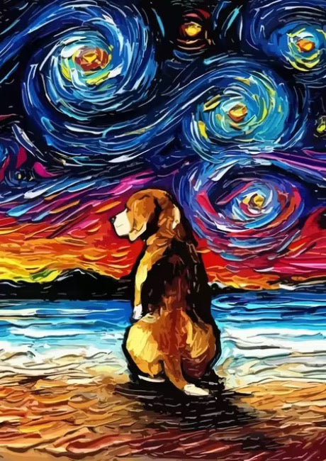 Humorous Dogs in Starry Night Van Gogh Style Canvas Painting