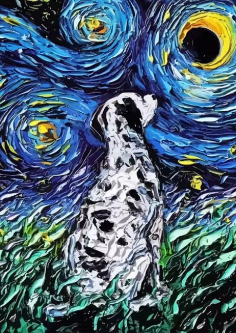 Dalmatian in Starry Night Van Gogh Canvas Painting