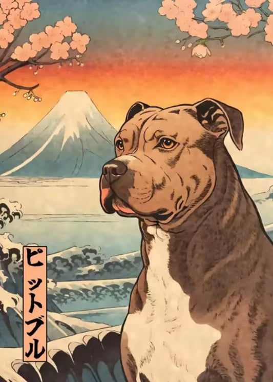 Japanese Vintage Pitbull Poster featuring Mountains